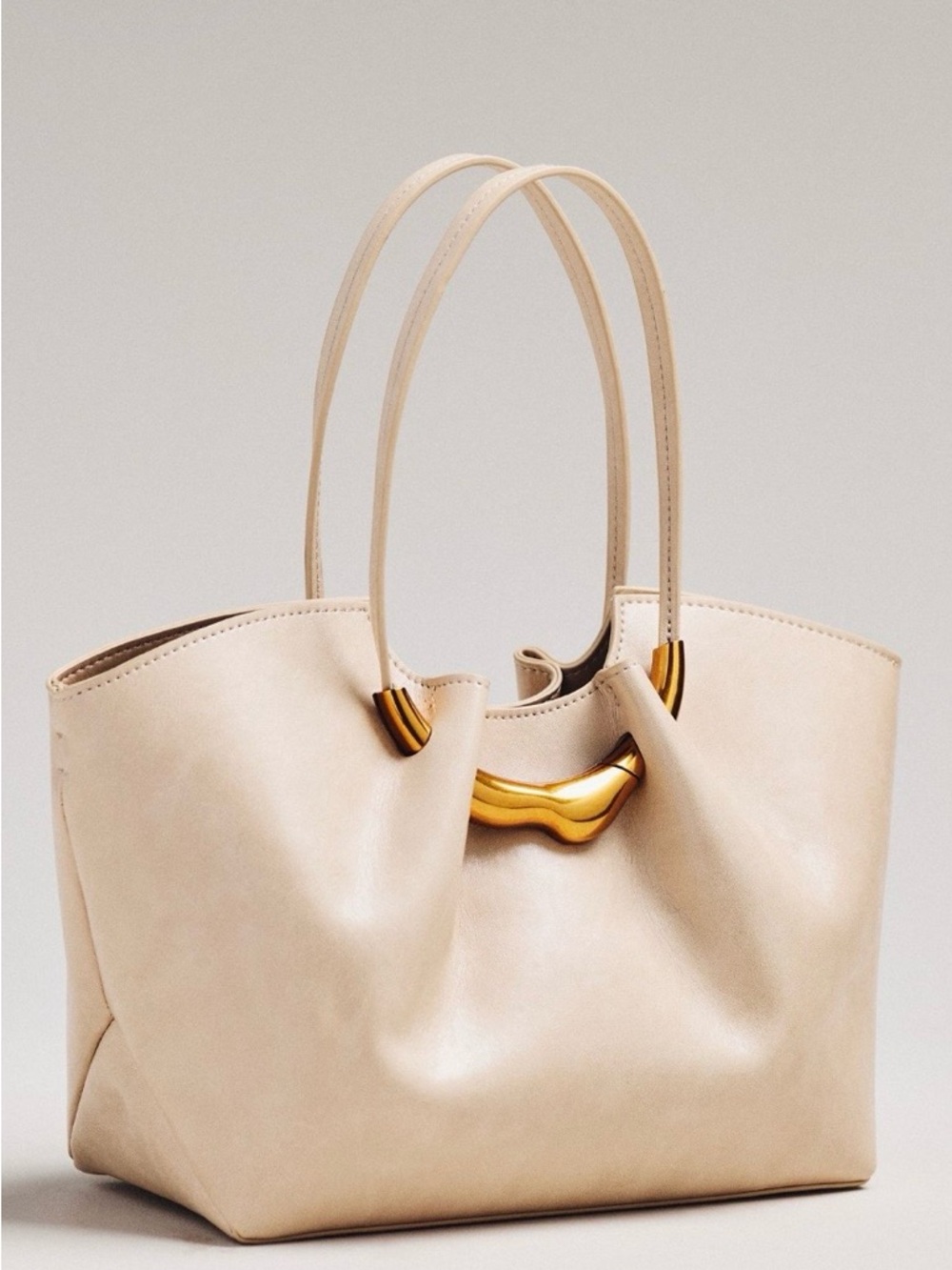 NWT Anthropologie Women’s Cream Tote Bag with Gold Accent.